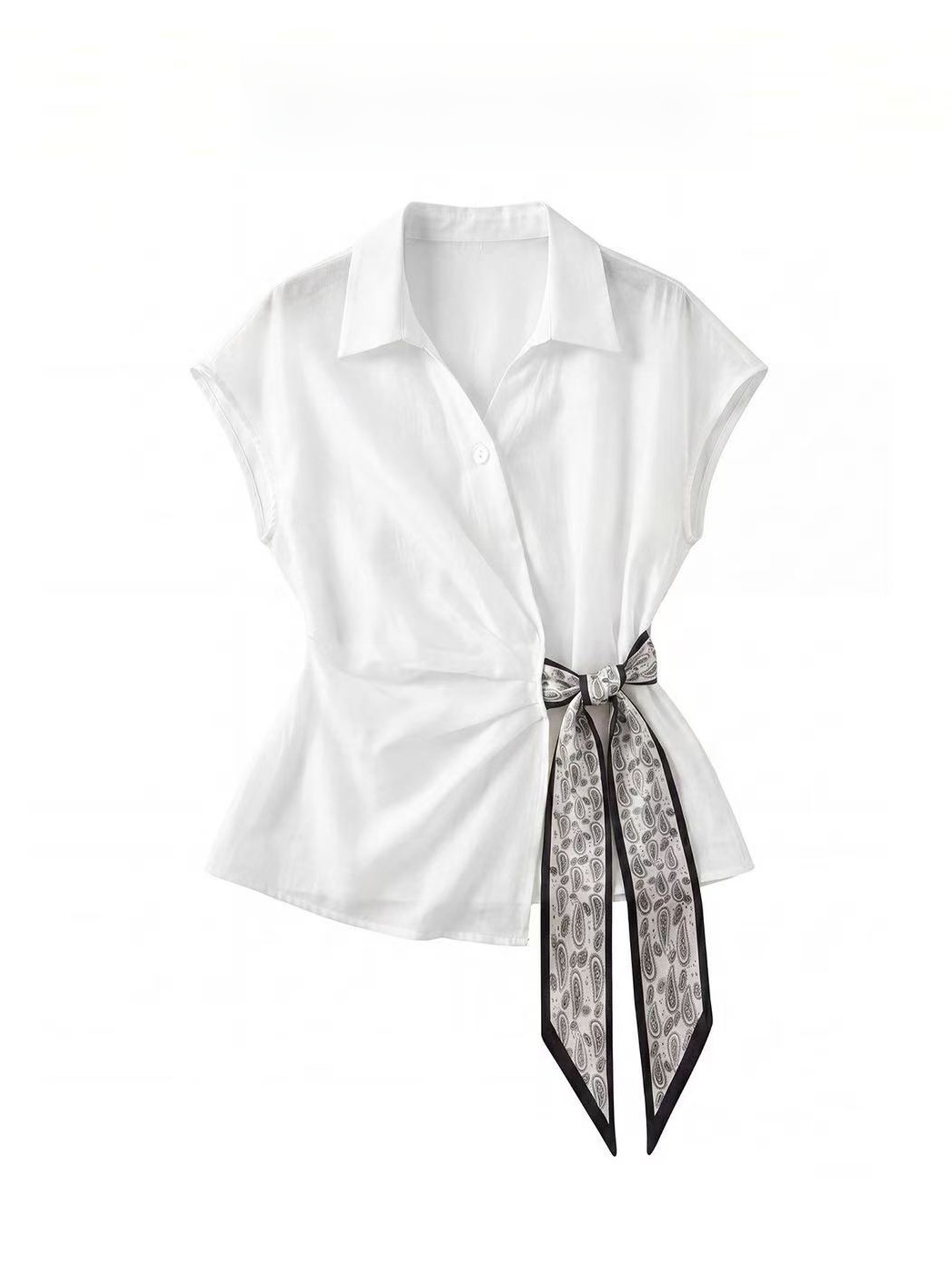 Elegant White Short Sleeve Shi - Corset Waist Cinch review and price